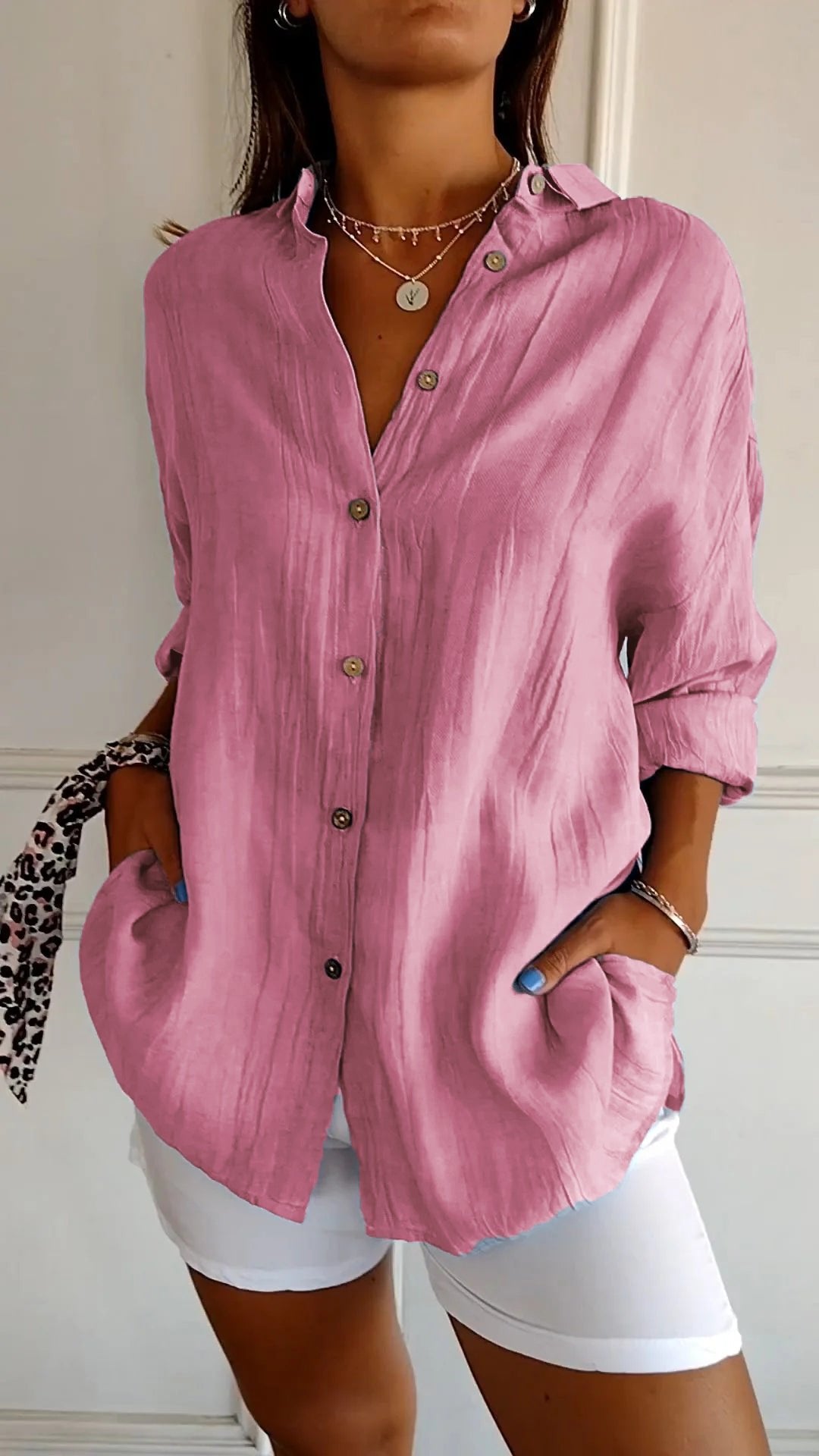 ✨Women's Casual Single-Breasted Pleated Lapel Shirt