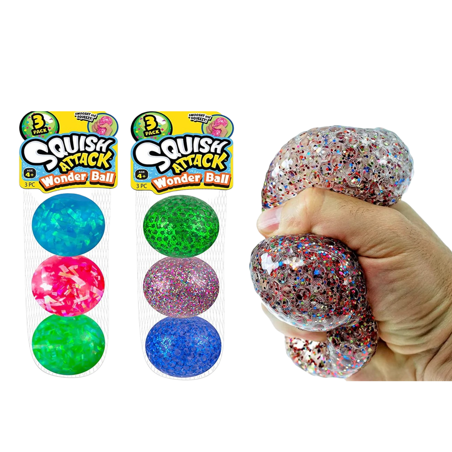 3-Pack Squish Attack Glitter Ball